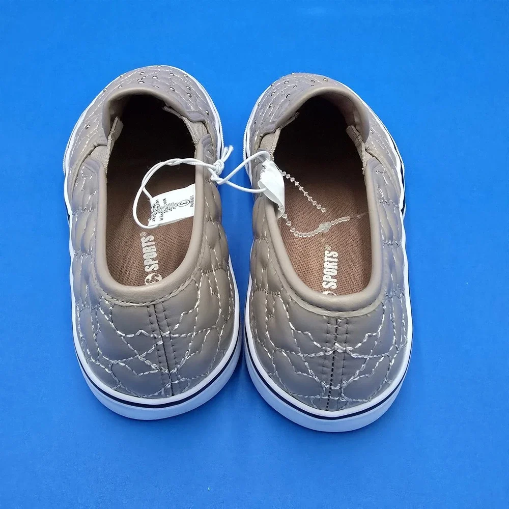 C. Sports Kids Quilted Heart Studded Slip On Sneakers‎ Taupe Beige Size 3 NWOB